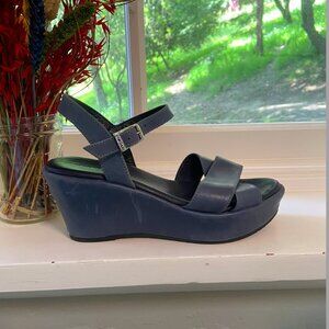Cordani Blue Leather Platform Wedge Sandals – Made in Italy – Size 39 (8 US)